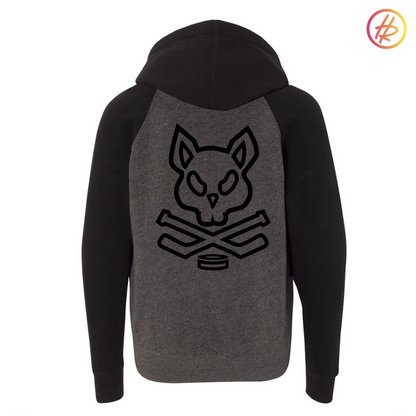 Jr. Kings + Hatty Ratty - Raglan Hoodie - Youth - Black and Carbon