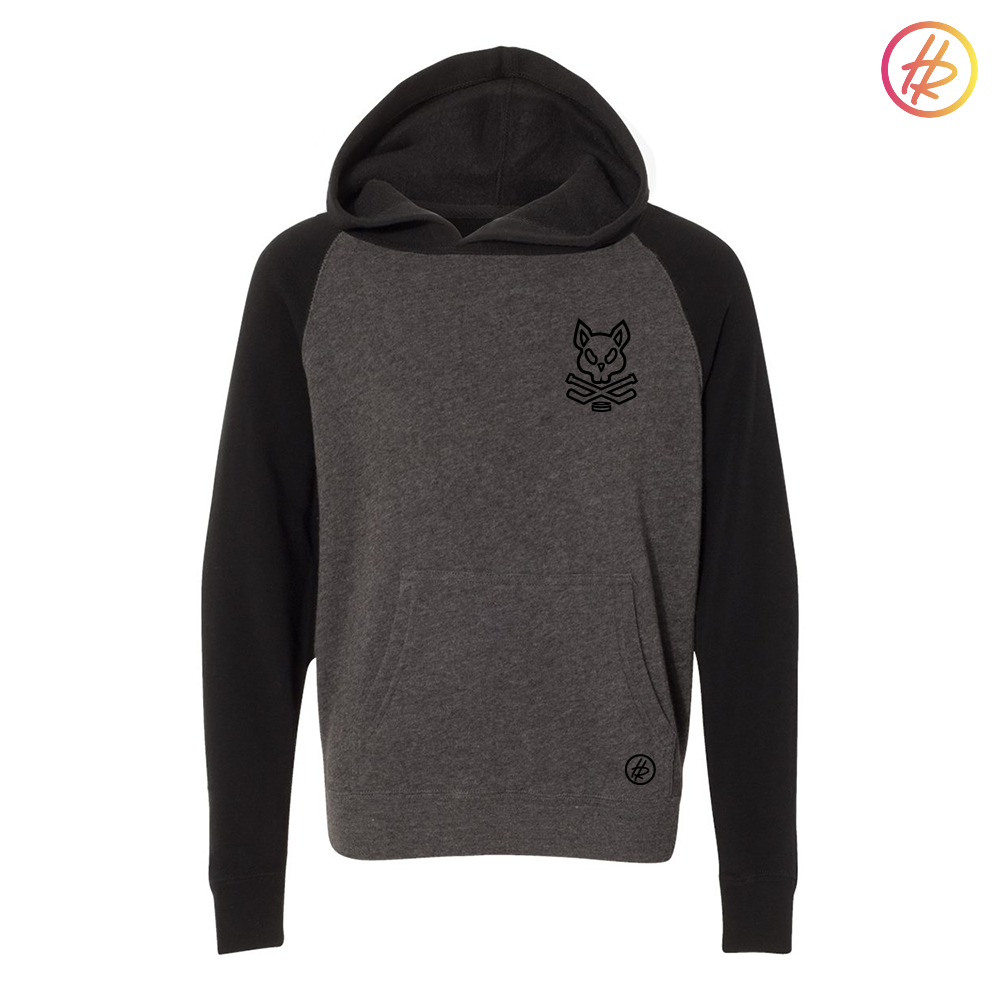 Jr. Kings + Hatty Ratty - Raglan Hoodie - Youth - Black and Carbon