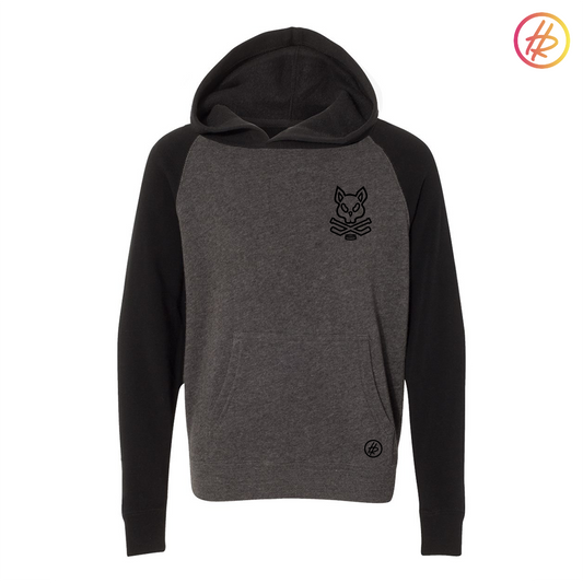 Jr. Kings + Hatty Ratty - Raglan Hoodie - Youth - Black and Carbon