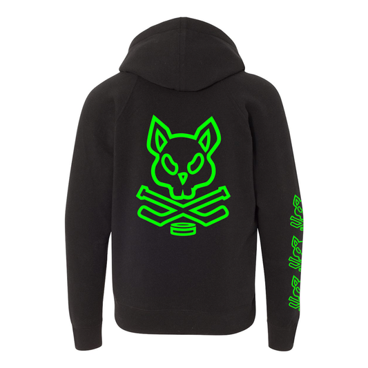 Youth Hat Trick Raglan Hoodie - Black w/Neon Green