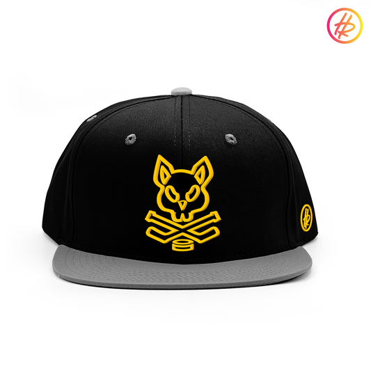 Black and Silver Rink Rat Flat Bill Snapback - Customizable